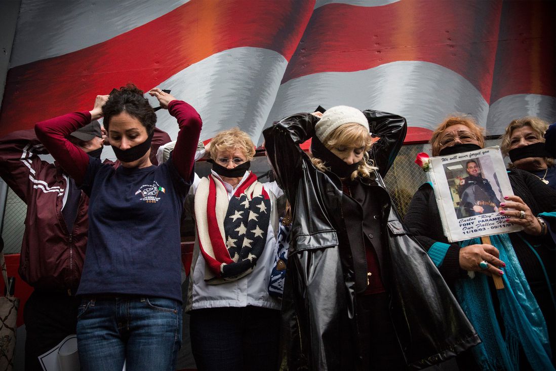 Family members of victims of the September 11, 2001 attacks, protest the decision by city officials to keep unidentified human remains of the 9-11 victims at the 9-11 Museum at the World Trade Center site